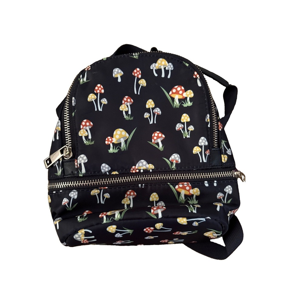 Dark Blue with Colorful Mushroom Small Backpack/Purse/Bag